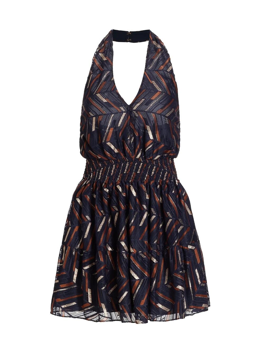 Ramy Brook Blanch Chevron Halter Minidress - XS - Spring Navy Lurex